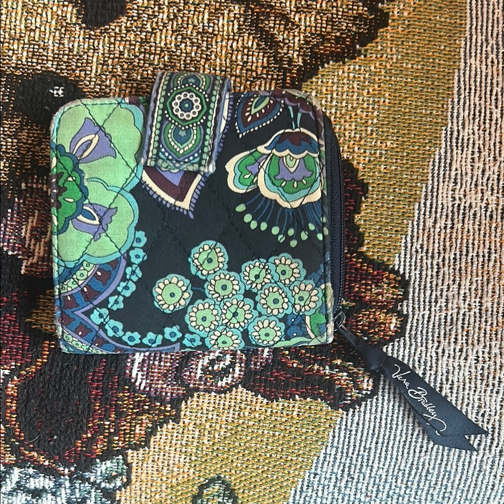Vera Bradley Black Wallet with Green and Blue Floral Design